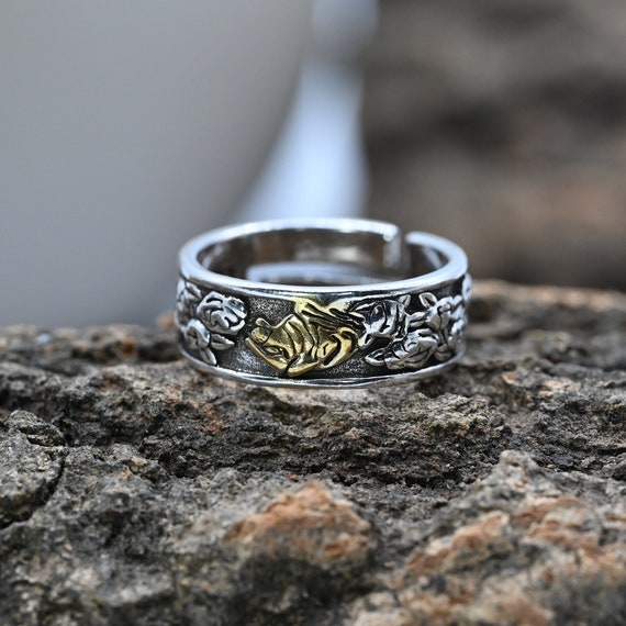 Tiger Sniffing Rose Anillos grandes Color plata para mujer Temperamento elegante Anillo abierto Joyeria francesa Regalo Etsy Mexico