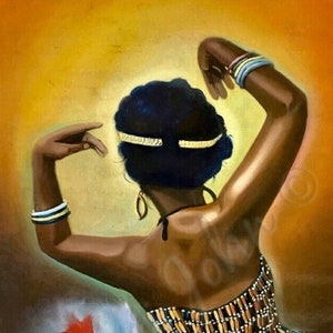 Sun Dancer: print of oil on canvas painting by Nigerian artist Ademola Adeyoola John