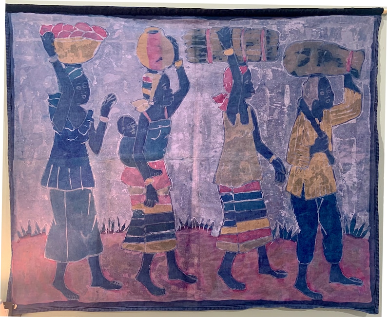 Batik Wall Art, African Batik African Women Going to Market Tapestry