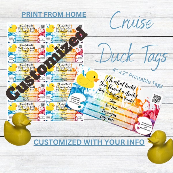 Customizable, Duck Cruising Ducks Tags, Print from home, Digital Download, Printable, Rubber Duck Tag, Cruise Duck Tag, Duck Tag