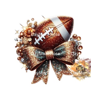 Glitter Sequin Football with Bow Digital PNG Design | Instant Download | Disco Football PNG | Coquette Bow with Football design |