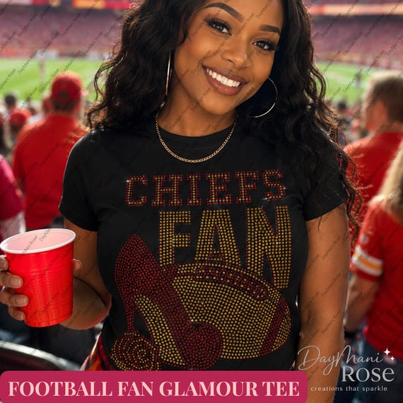 Football Fan Glamour Rhinestone Tee | Custom Team Color Game Day Shirt | Personalized Football Bling Shirt | Bling Football Fan Apparel