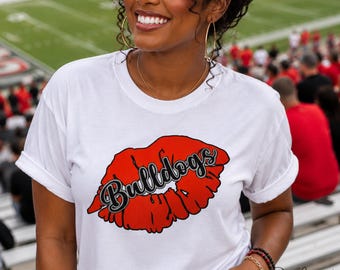 Bulldogs Game Day Lips Football Fan Shirt | Red and Black Spirit Wear Tee | Football Season Shirt for Women | Tailgate Outfit