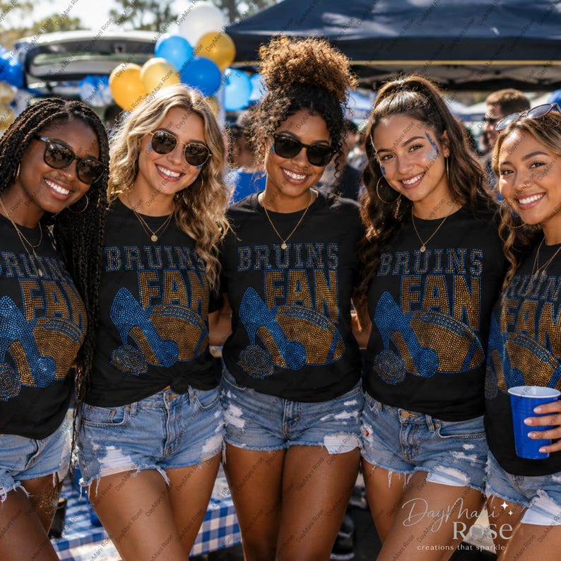 Group of women wearing football glam shirts at tailgate party