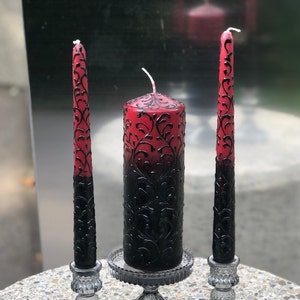 Black Red Wedding Candles Black Unity Candle Set Gothic Candles Halloween Wedding Halloween Candles Black Red Wedding Hand Hochzeitskerzen