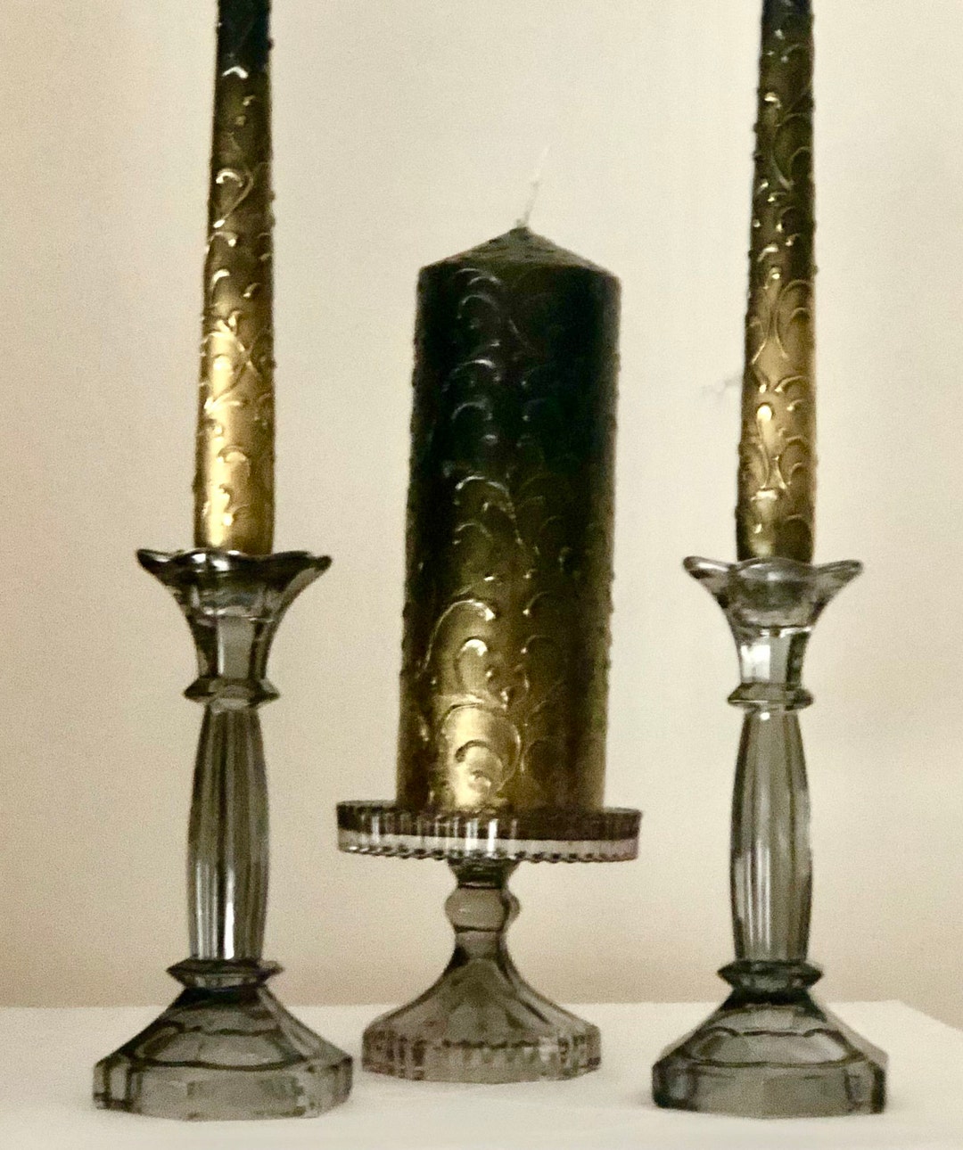 Black Gold Unity Candle Set Black Candles Halloween Wedding Etsy