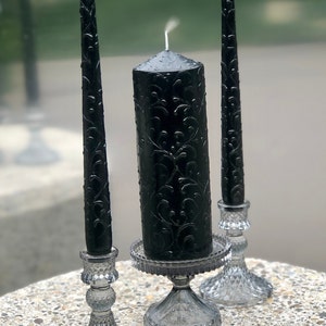 Black Wedding Candles Black Unity Candle Set Gothic Candles Halloween Wedding Halloween Candles Black Wedding Hand Painted Hochzeitskerzen