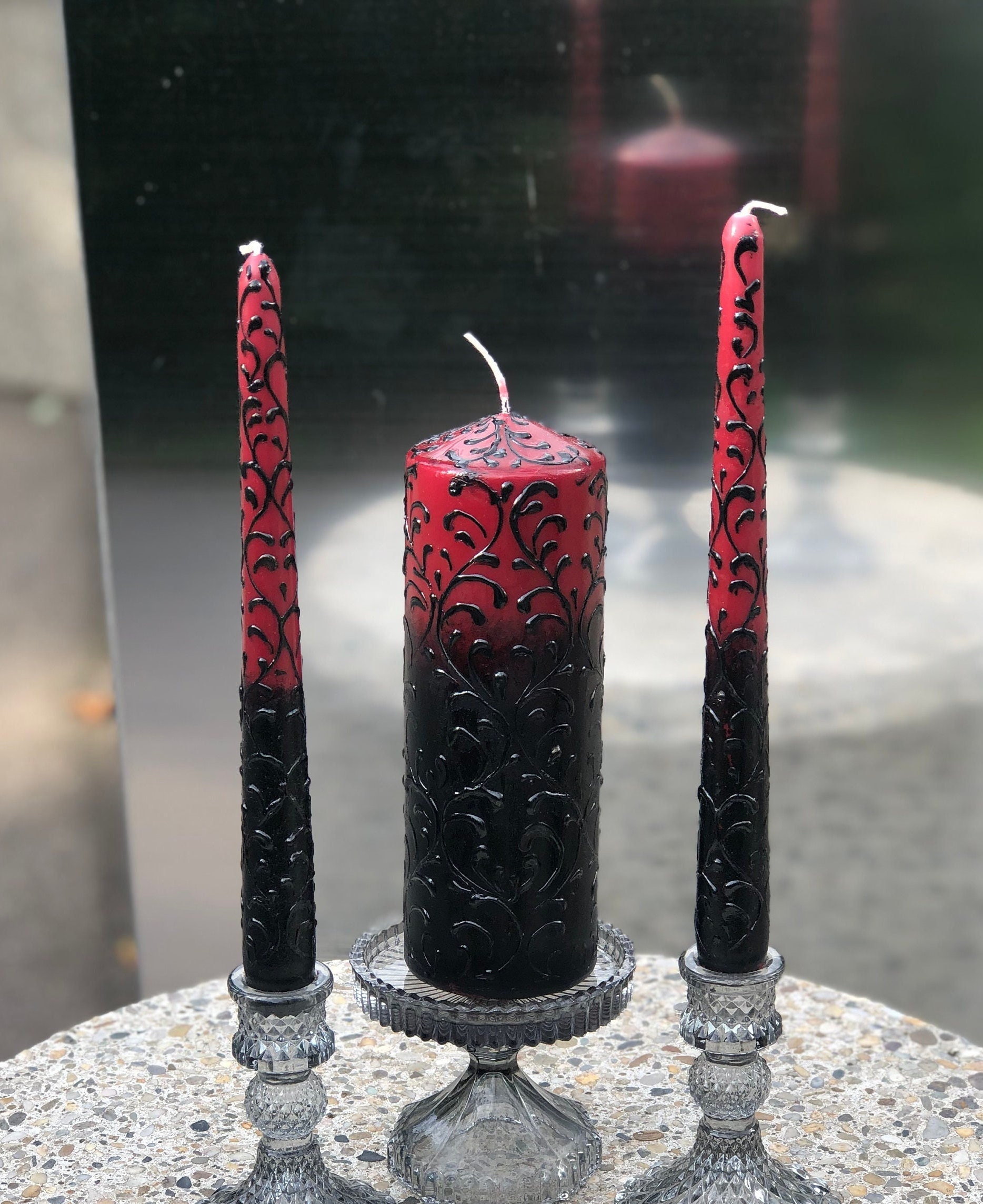 Black Red Wedding Candles Black Unity Candle Set Gothic