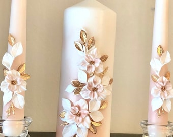 Floral Unity Candle Set Rose Gold Unity Candle Set Rustieke Bruiloft Kaarsen Bruiloft Kaarsen Met Bloemen Moderne Bruiloft Bloemen Huwelijkscadeau