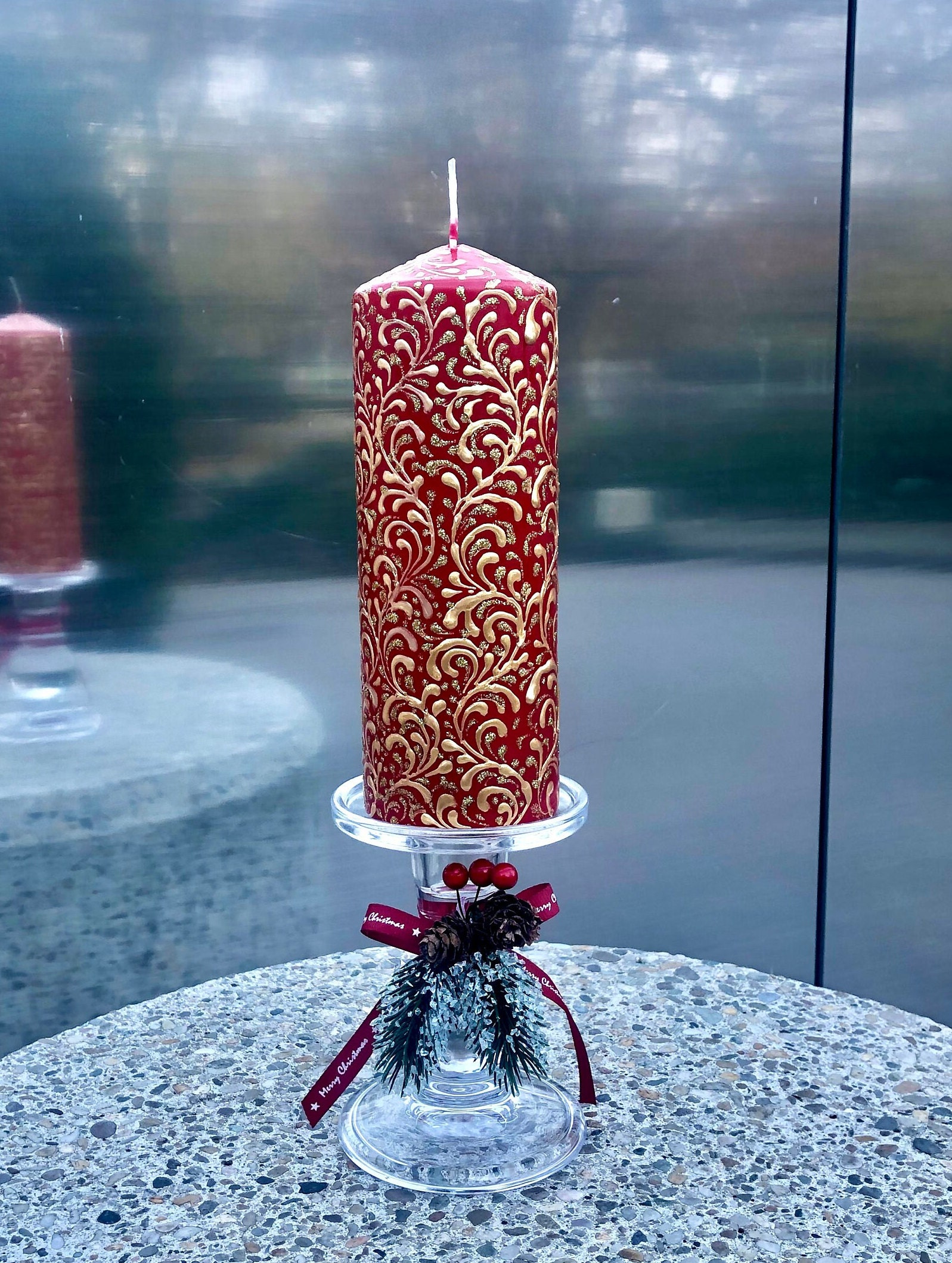 Red Wedding Candle Red Unity Candle Set Red Christmas Candle Red Gold