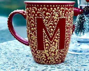 Christmas Gift Christmas Mag Personalized Mug Personalized Gift Customise Mag Personalized Cup Red Gold Mug Hand Painted Mag Initials Mug