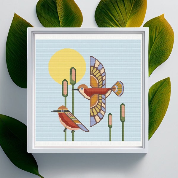 PDF, Birds Modern Cross Stitch Pattern, easy counted cross stitch chart, animals , hoop art, easy xstitch , beginner counted cross stitch