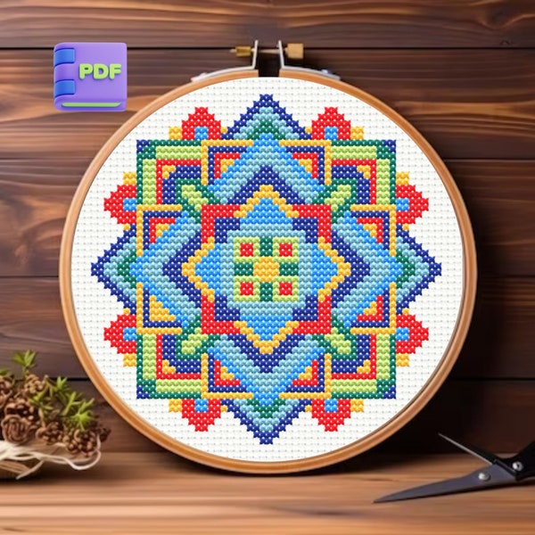 Mandala Cross Stitch Pattern.PDF,Cross Stitch Embroidery Pattern Download, Cross Stitch Kits,Cross Stitch Designs,Cross Pattern,Cross Design