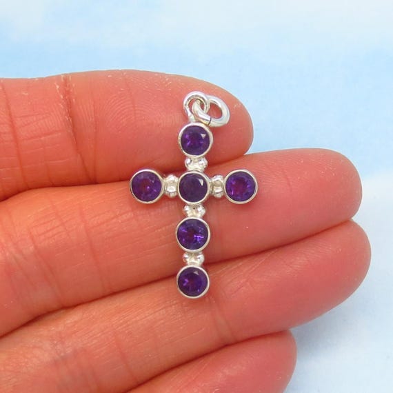African Amethyst Cross Pendant 925 Sterling Silver