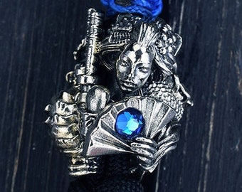 Geisha Holding Uchiwa Japanse fan paracord kraal, geisha draak, paracord kraal, Japan geisha meisje kraal voor EDC Charms mes lanyards