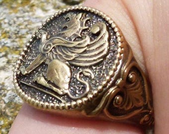Griffioenring – mythische ring gevleugelde leeuw, sieraden van oud schepsel, gewaagd dierenontwerp, unieke fantasiering voor mannen en vrouwen
