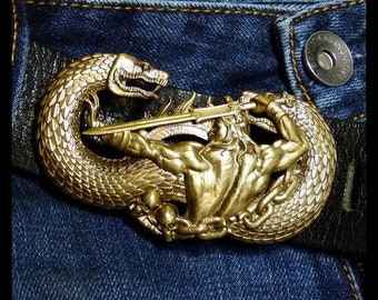 Fantasy Belt Buckle CONAN THE BARBARIAN Dragon Warrior Fighter Hero Cosplay Sculpted Artisan Accessory for Pants Jeans Men Gift Idea