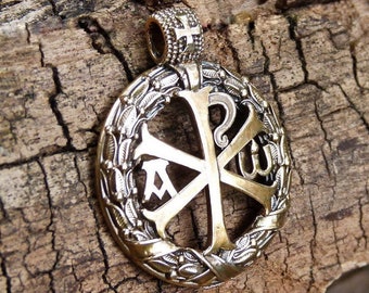 Alpha Omega Chi Rho Necklace Pendant, Christogram Jesus Christ monogram, Constantines Cross