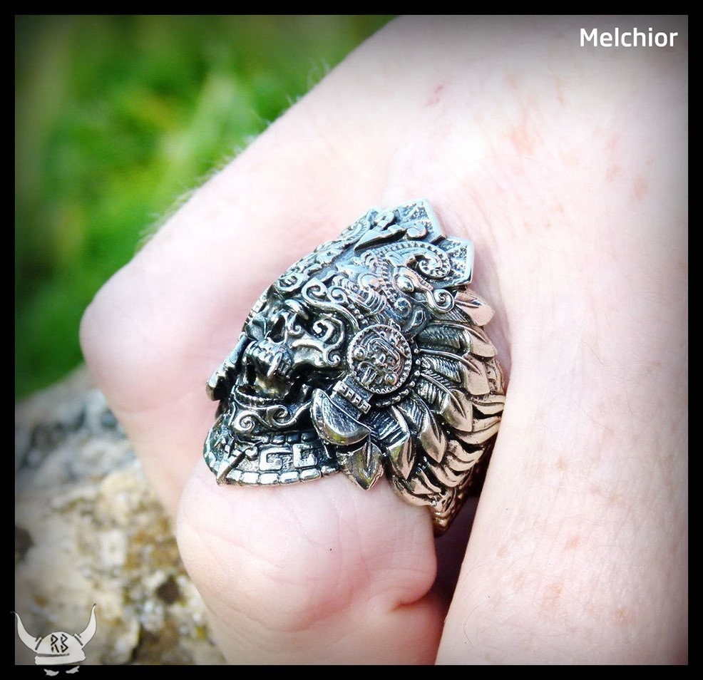 AZTEC SKULL RING From Bronze Tribal Native Ethnic AZTEC SKULL RING From Bronze Tribal Native Ethnic