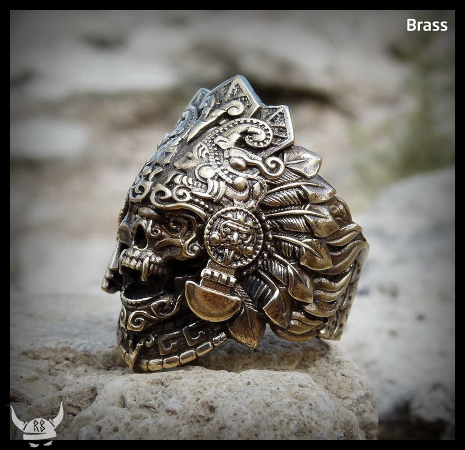 AZTEC SKULL RING From Bronze Tribal Native Ethnic Ritualistic Spiritual ...