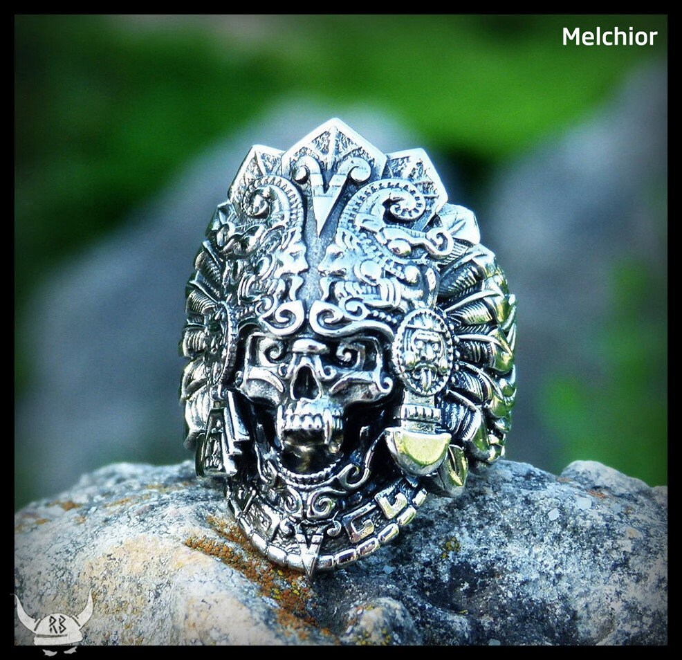 AZTEC SKULL RING From Bronze Tribal Native Ethnic AZTEC SKULL RING From Bronze Tribal Native Ethnic