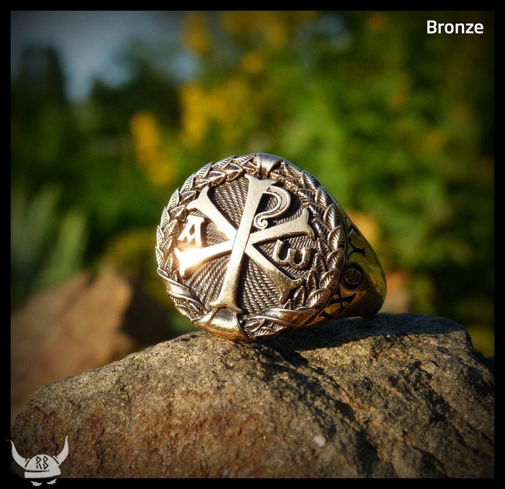 Mens Chi Rho Ring Alpha Omega, Signet Ring, Constantines Cross ...