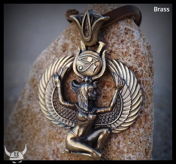 ISIS Pendant Sculpted from Metal Egyptian Winged Goddess Divine Feminine Fertility Symbol Protective Amulet Symbolic Jewelry