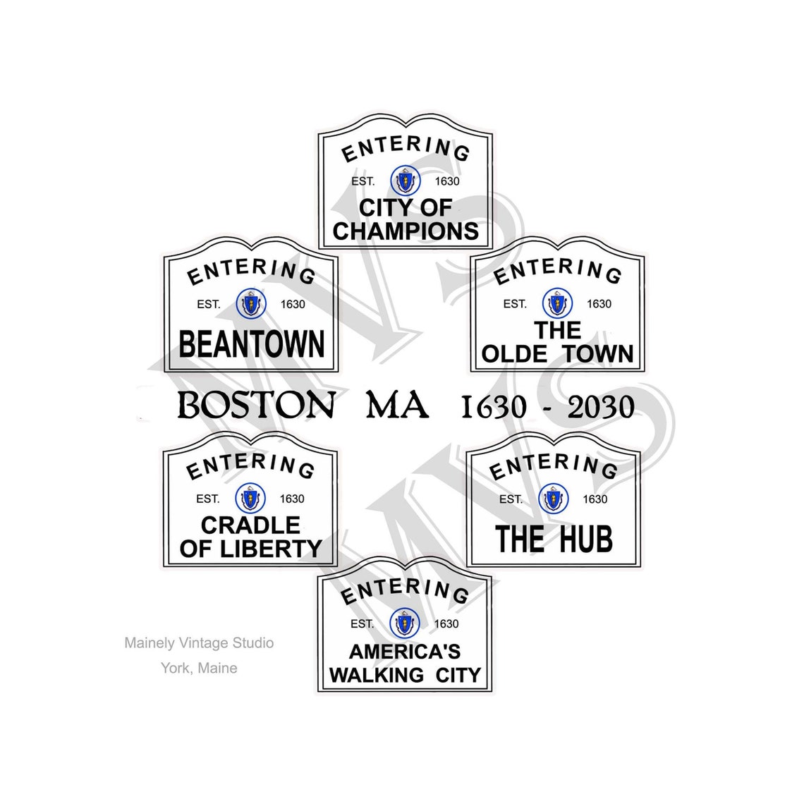 Entering Boston Sign Set of Five Diff /JPG PNG Digital Printable Art