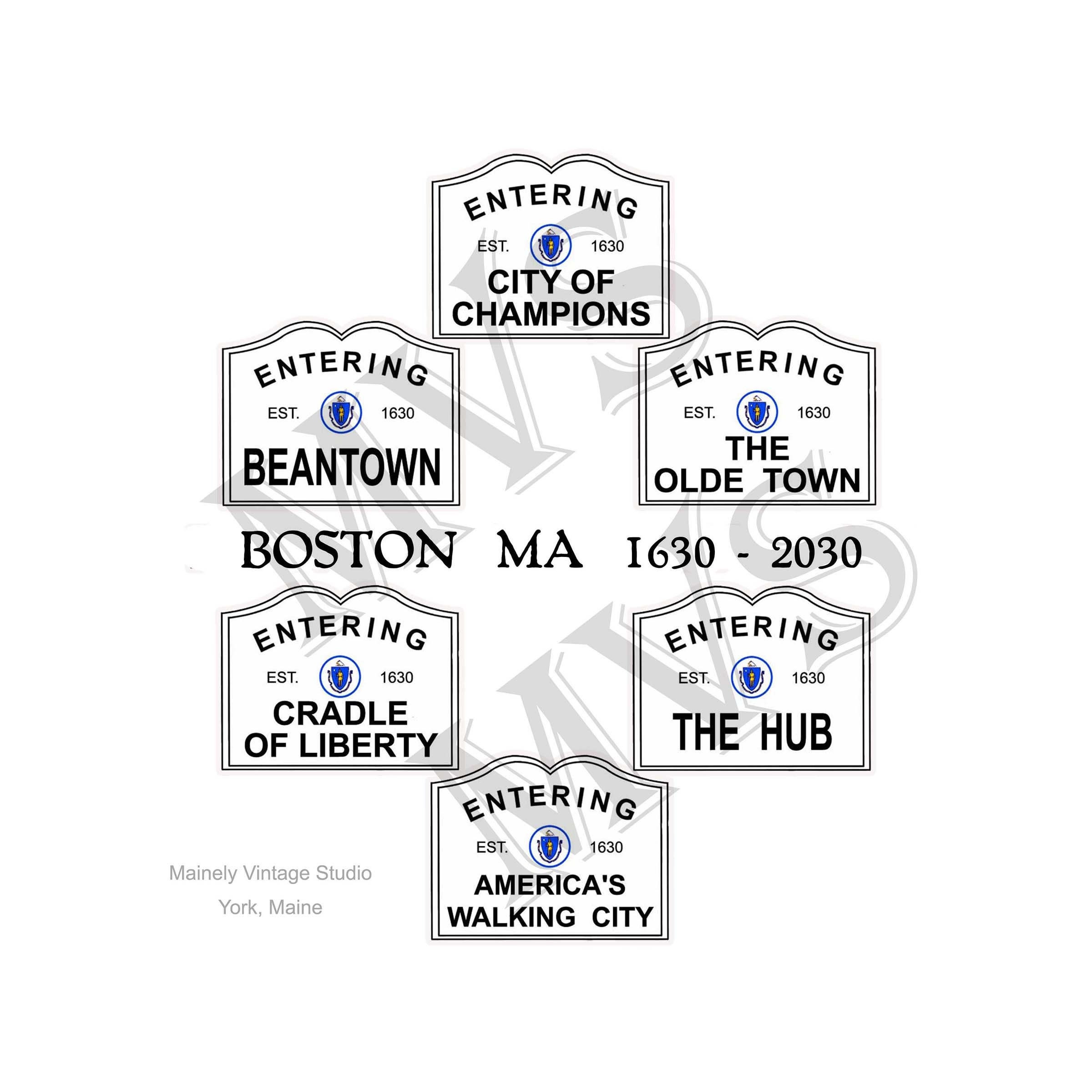 Entering Boston Sign Set of Five Diff /JPG PNG Digital Printable Art