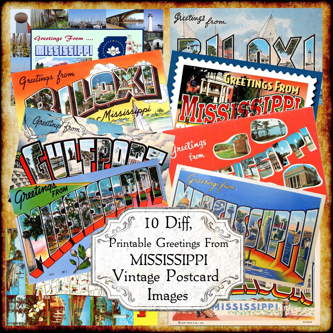 Greetings From Mississippi MS Vintage Postcard JPEG Images - Digital ...