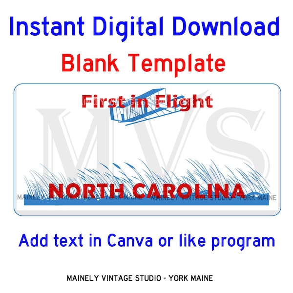 North Carolina NC License - Vanity Plate Blank Template Digital Printable Download Sublimation