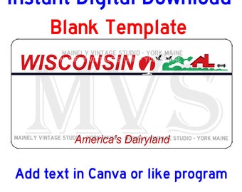 Wisconsin WI-licentie - ijdelheid plaat lege sjabloon digitale afdrukbare download sublimatie