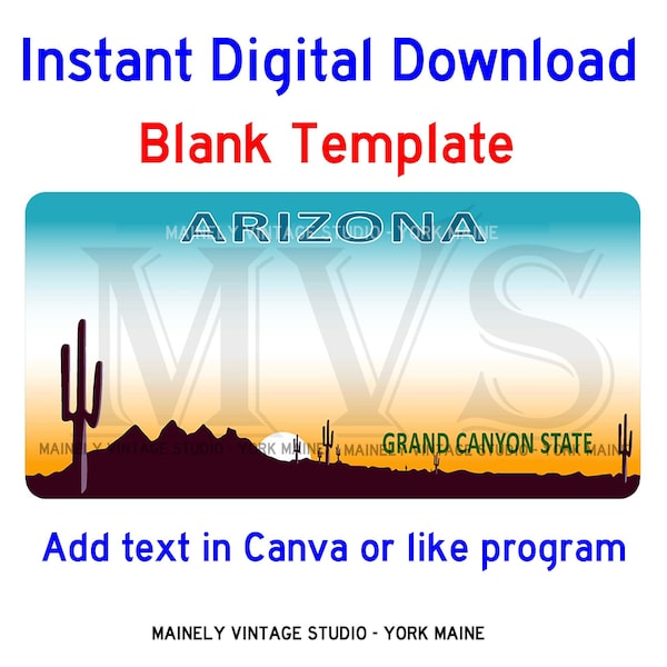 Arizona AZ License - Vanity Plate Blank Template Digital Printable Download Sublimation