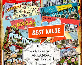 Arkansas Vintage Postcard Set – Art Deco Greetings, 1940s-50s (Digital Download)