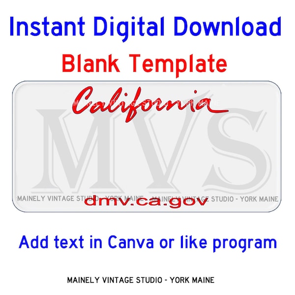 California CA License - Vanity Plate Blank Template Digital Printable Download Sublimation