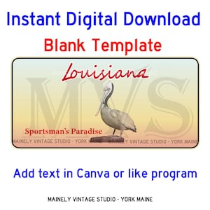 Louisiana LA License - Vanity Plate Blank Template Digital Printable Download Sublimation