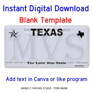 Texas TX License - Vanity Plate Blank Template Digital Printable Download Sublimation