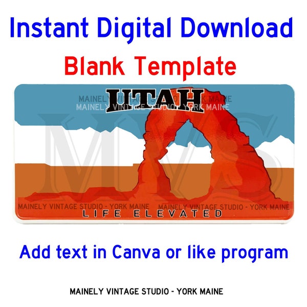 Utah UT License - Vanity Plate Blank Template Digital Printable Download Sublimation