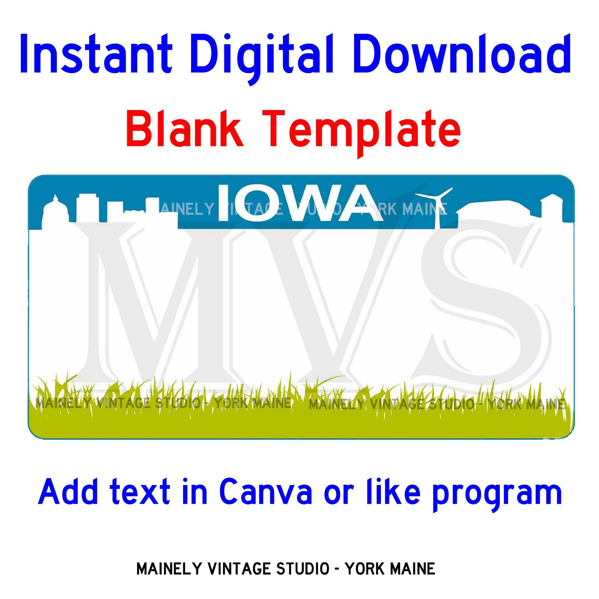 Iowa IA License Vanity Plate Blank Template Digital Printable Iowa IA License Vanity Plate Blank Template Digital Printable