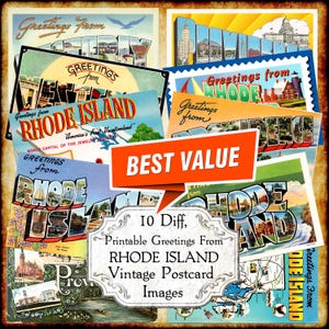 Salutations de Rhode Island RI carte postale vintage Images JPEG - téléchargement numérique - carte postale grande lettre imprimable art déco antique des années 1940 et 1950