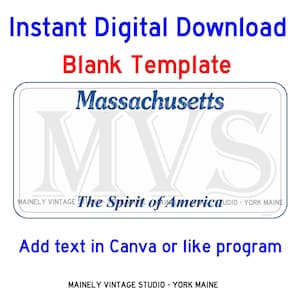 Massachusetts MA-licentie - ijdelheid plaat lege sjabloon digitale afdrukbare download sublimatie