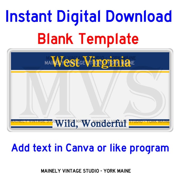 West Virginia WV License - Vanity Plate Blank Template Digital Printable Download Sublimation