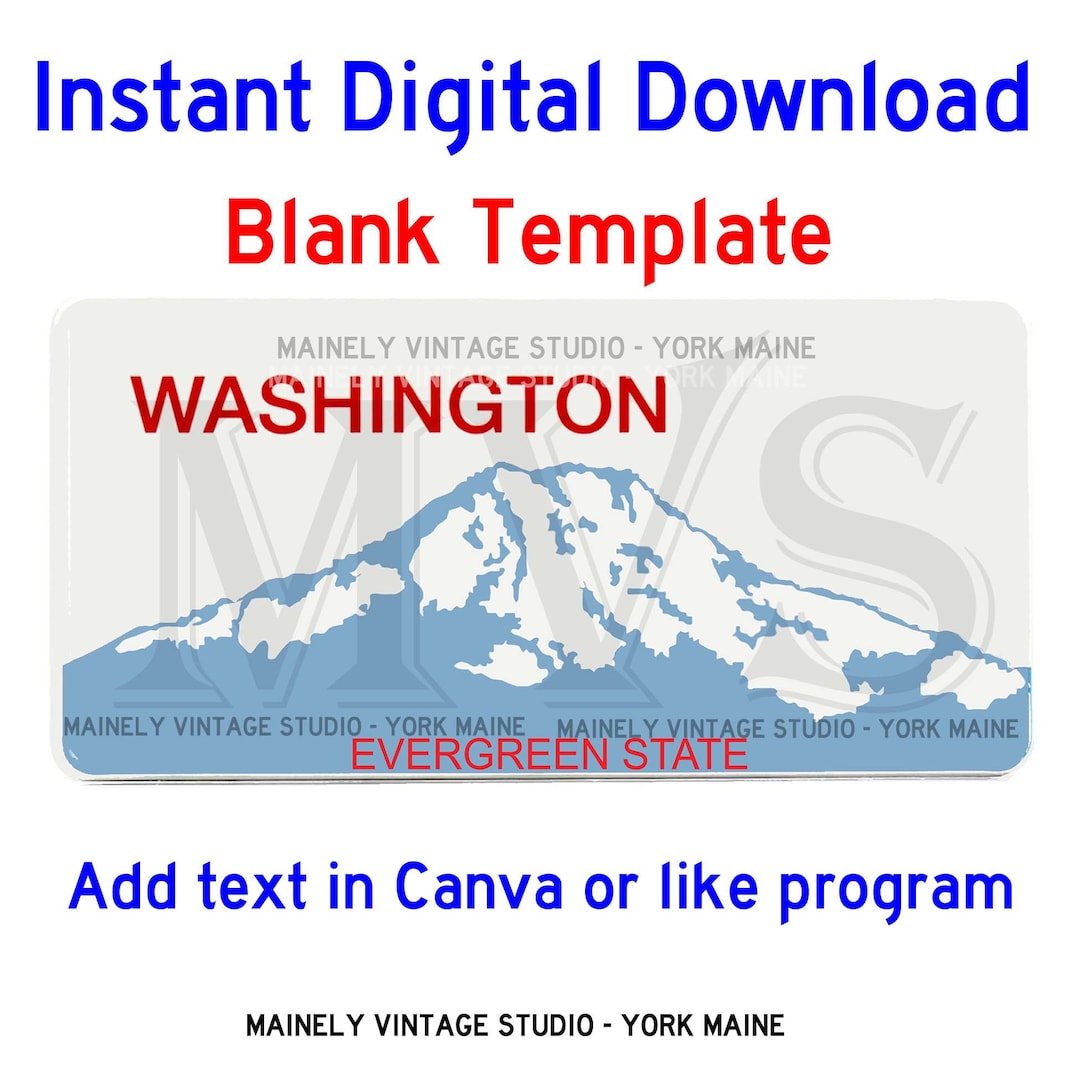 Washington WA License Vanity Plate Blank Template Digital Printable