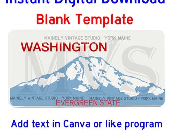 Washington WA License - Vanity Plate Blank Template Digital Printable Download Sublimation