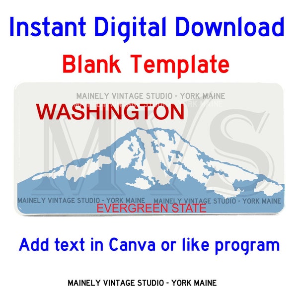 Washington WA License - Vanity Plate Blank Template Digital Printable Download Sublimation
