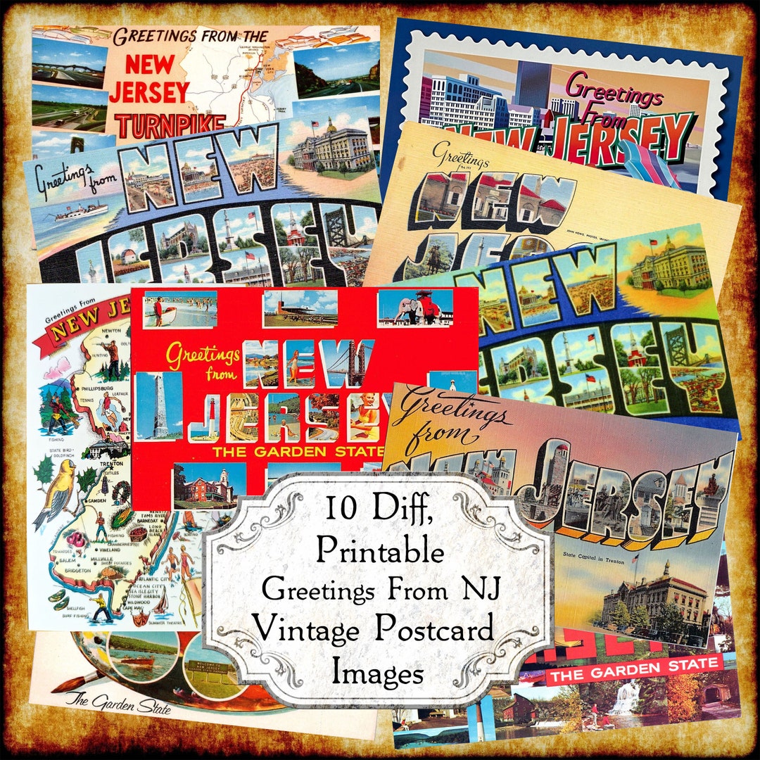 Greetings From New Jersey NJ Vintage Postcard JPEG Image Set Etsy