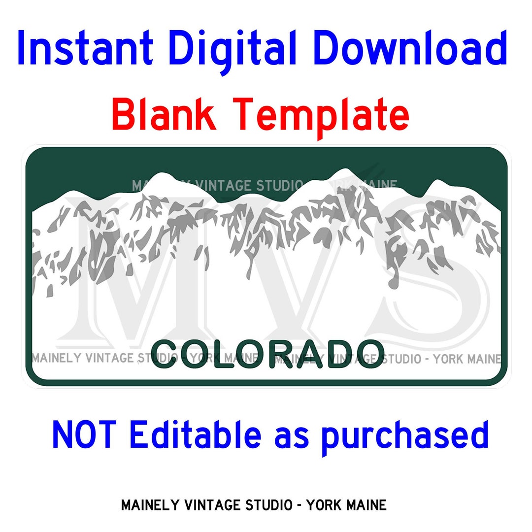 Colorado CO License Vanity Plate Blank Template Digital - Etsy