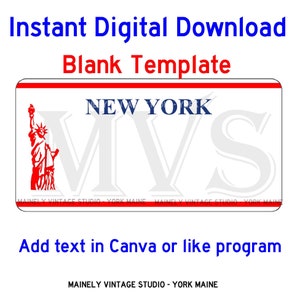 New York NY Statue of Liberty-licentie - ijdelheid plaat lege sjabloon digitale afdrukbare download sublimatie