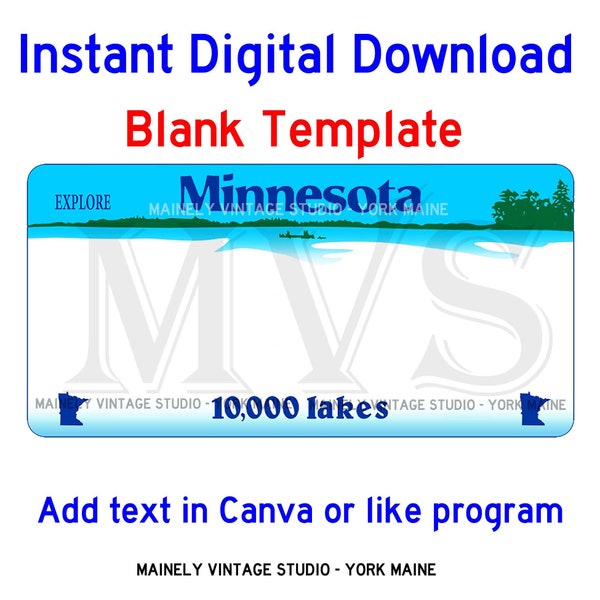 Minnesota MN License - Vanity Plate Blank Template Digital Printable Download Sublimation