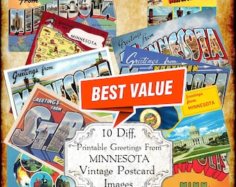 Greetings From Virginia VA Vintage Postcard JPEG Image Set - Digital Download - antique 1940s 1950s printable art deco big letter postcard